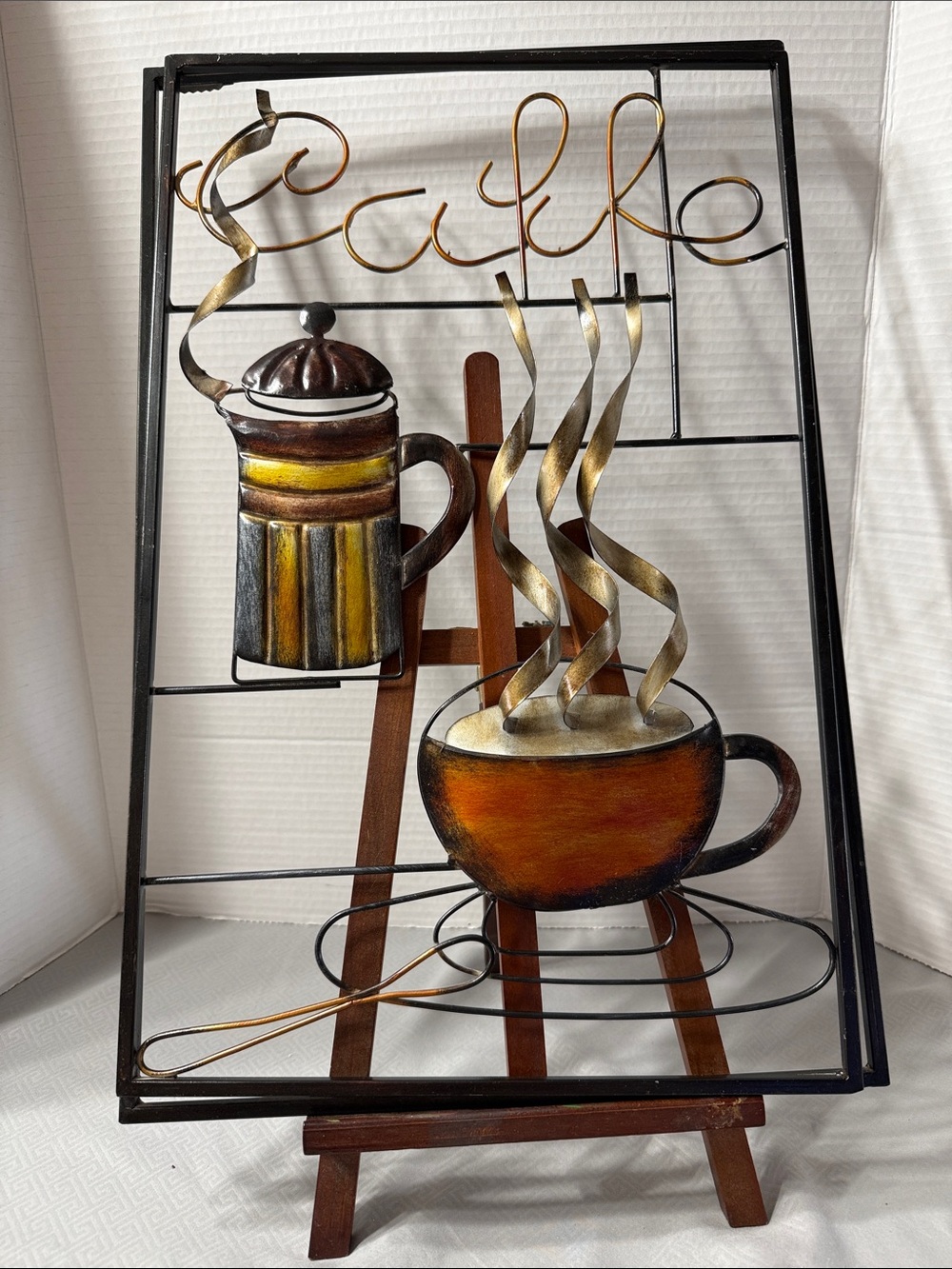 Element Metal Cafe 3D Metal Wall Art Brown & Gold Coffee Cup and French Press